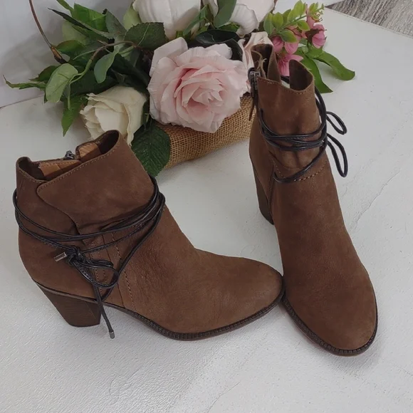 Franco Sarto Brown Lace Up Boots - Picture 1 of 8